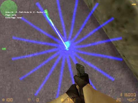 A waypoint and its radius indicators viewed from above